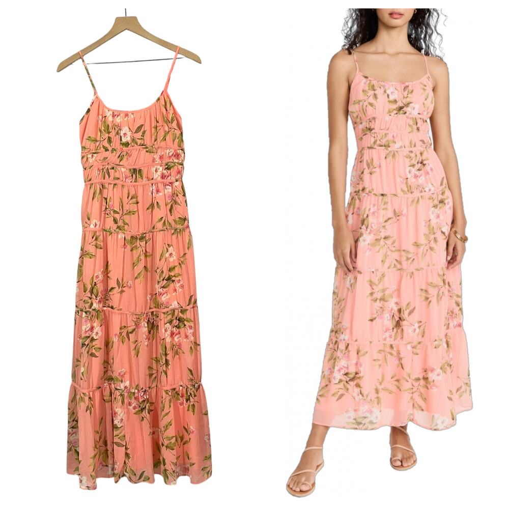 NWT Lost + Wander Sunset Fleurs Floral Tiered Sleeveless Dress - Coral Floral S